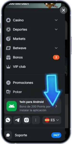 Botón descargar 1Win APK